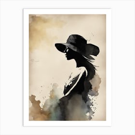 Silhouette Of A Woman In A Hat Art Print