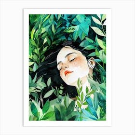 Dreaming Girl In The Forest Art Print