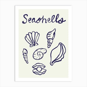 Seashell Doodles, Seashell Line Art, Minimalism Seashell Design 11 Art Print