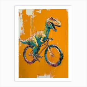 Orange Blue Dinosaur Riding A Bike 1 Art Print