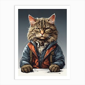 Cat In A Jacket 2 Art Print