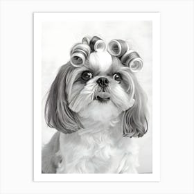 Shih Tzu Dog With Hair Curlers On Its Head Art Print