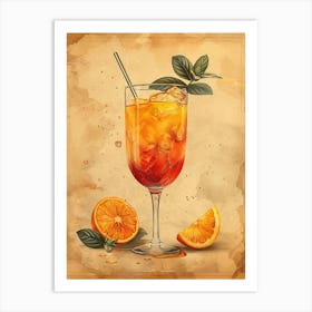 Cocktail With Oranges And Ice Art Print