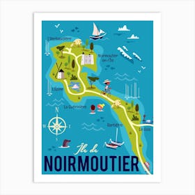 Noirmoutier Map Poster Green & Blue Art Print