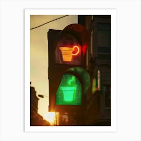 Traffic Light With Coffee Cup Art Print