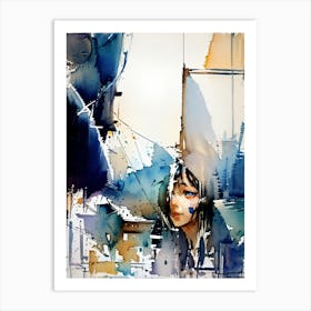 Abstract Painting, Watercolor, Blue Color Art Print