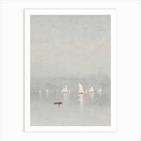 Vintage Painting Sailboats In The Fog Art Print