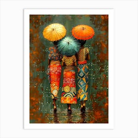 Three Women With Umbrellas Art Print