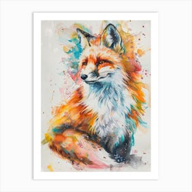 Arctic Fox Colourful Watercolour 4 Art Print
