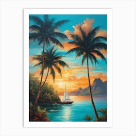 Sailboat At Sunset Art Print