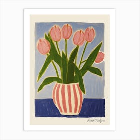 Pink Tulips With Vase Painting Art Print