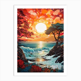 Coral Beach Australia At Sunset, Vibrant Painting 12 Art Print