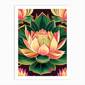 Lotus Flower Pattern Retro Illustration 5 Art Print