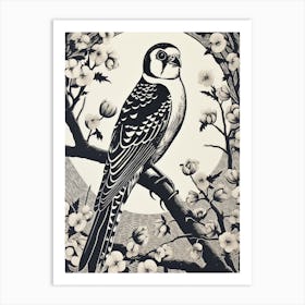 B&W Bird Linocut American Kestrel 1 Art Print