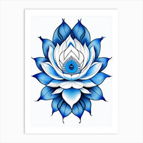 Lotus Flower, Symbol, Third Eye Blue & White 4 Art Print