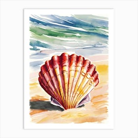 Watercolor Sea Shell On The Beach Art Print