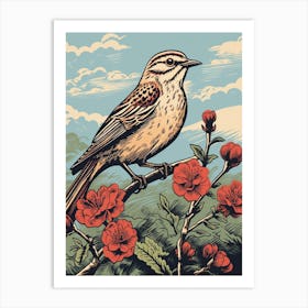 Vintage Bird Linocut Lark 3 Art Print