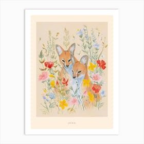 Folksy Floral Animal Drawing Jackal Poster Art Print