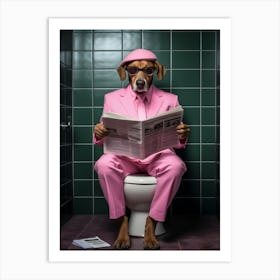 Dog In Pink Suit Reading Newspaper Art Print