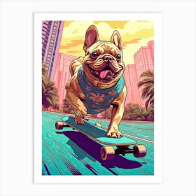 French Bulldog Dog Skateboarding Illustration 1 Art Print