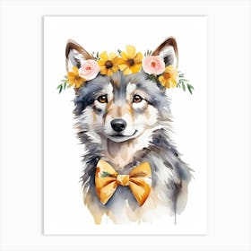 Baby Wolf Flower Crown Bowties Woodland Animal Nursery Decor (15) Art Print