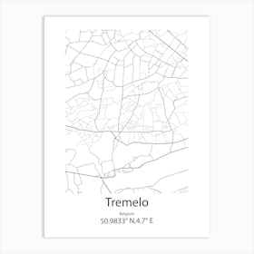 Tremelo,Belgium Minimalist Map Art Print