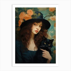 Girl With A Black Cat 2 Art Print