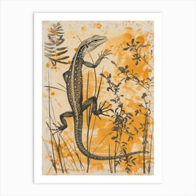 Yellow Oustalets Lizard Block Print 1 Art Print