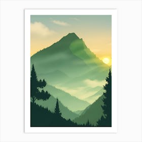 Misty Mountains Vertical Background In Green Tone 26 Art Print