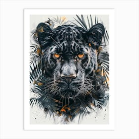 Double Exposure Realistic Black Panther With Jungle 3 Art Print