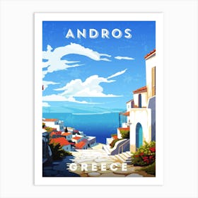 Greece, Andros — Retro travel minimalist poster, retro travel art, retro travel wall art, vector art Art Print