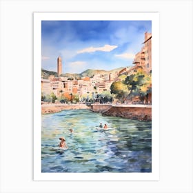 Swimming In Malaga Spain Watercolour Art Print