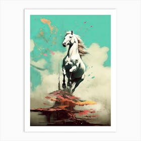 White Horse Painting On Canvas Surreal Art Print