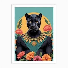 Floral Black Panther Portrait In A Suit (26) Art Print