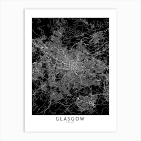 Glasgow Black And White Map Art Print