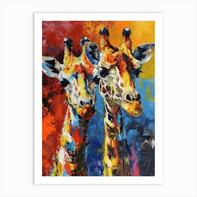 Impasto Oil Painting Inspired Giraffes Art Print