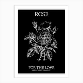 Black And White Rose Line Drawing 3 Poster Inverted Art Print