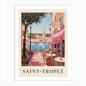 Saint Tropez France 2 Vintage Pink Travel Illustration Poster Art Print