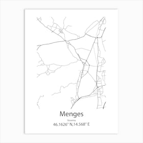 Menges,Slovenia Minimalist Map Affiche