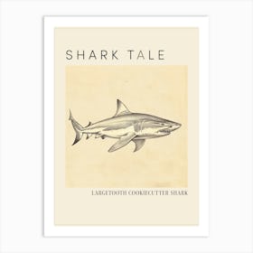 Largetooth Cookiecutter Shark Vintage Illustration 4 Poster Art Print