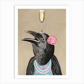 Craw With Champagne Glass Brown & Black Art Print