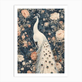 White Peacock Vintage Floral Wallpaper 4 Art Print