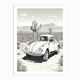Volkswagen Beetle Desert Drawing 8 Art Print