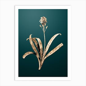 Gold Botanical Spanish Bluebell on Dark Teal Art Print