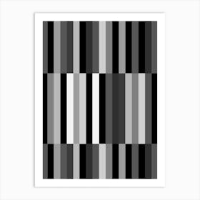 Black And White And Grey Geometric Stripes in Blocks Art Print