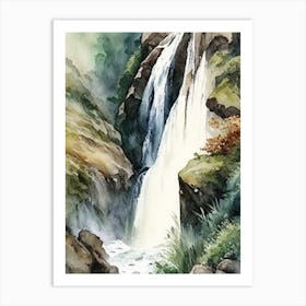 Sutherland Falls, New Zealand Water Colour  (2) Art Print