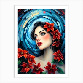 Poinsettia Style Portrait Art Print