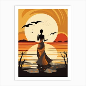 Sunset Woman In A Dress Art Print