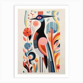 Colourful Scandi Bird Grebe 3 Art Print