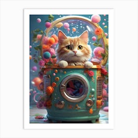 Cat In A Washing Machine 2 Art Print